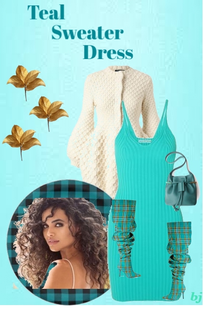 Teal Sweater Dress- Модное сочетание