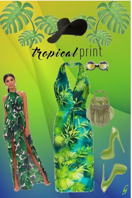 Tropical Print Halter Dress- Combinaciónde moda