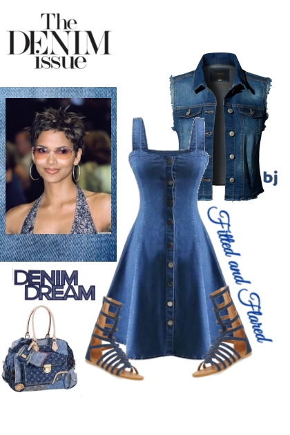 Fitted and Flared Denim Dress- Fashion set
