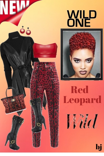Red Leopard Leather Pants- Combinazione di moda