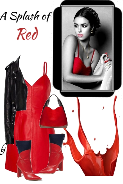 A Splash of Red Leather- Модное сочетание