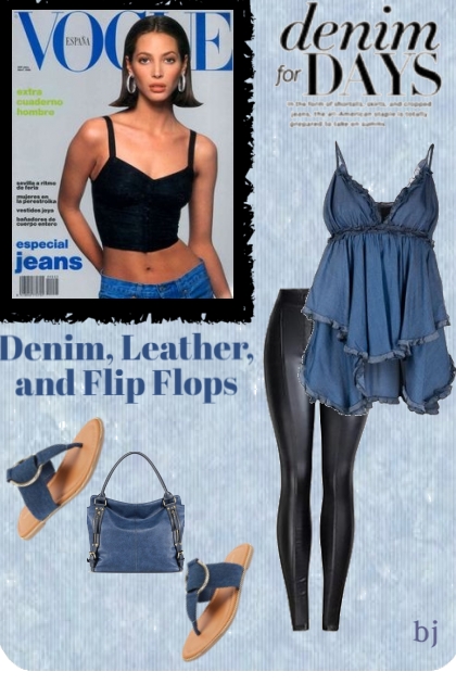 Denim, Leather, and Flip Flops- Modna kombinacija