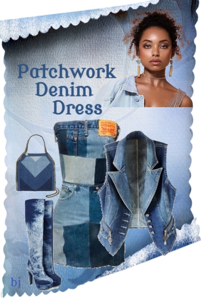 Patchwork Denim Dress- Combinaciónde moda