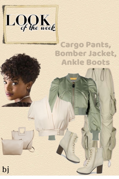 Cargo Pants, Bomber Jacket, Ankle Boots- combinação de moda