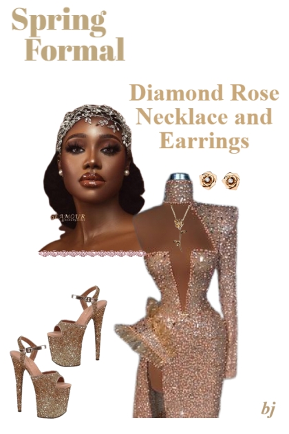Diamond Rose Necklace and Earrings- Combinazione di moda