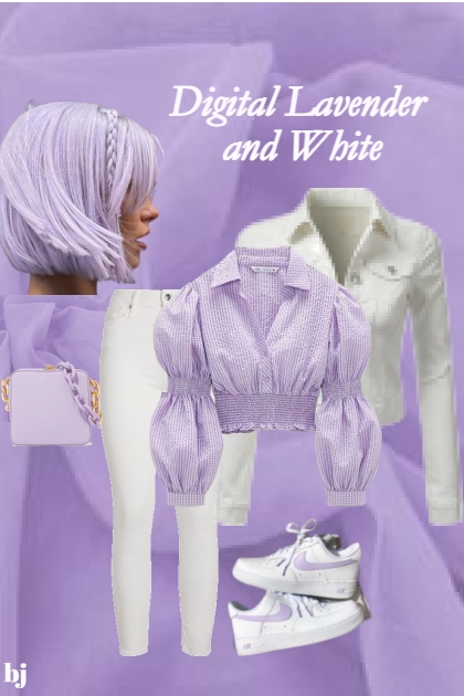 Digital Lavender and White Denim- Modna kombinacija