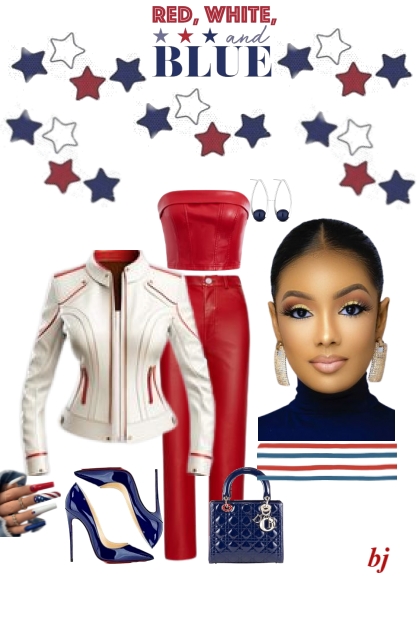 Red, White and Blue Leather Fashion- Modna kombinacija