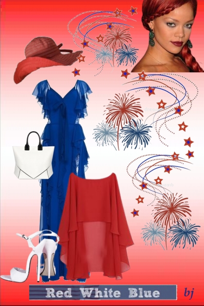 Red, White, Blue and Fireworks- combinação de moda