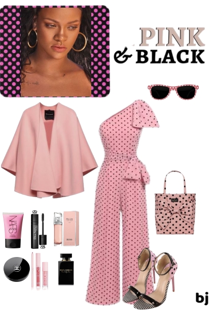 Pink and Black Dot Jumpsuit- Modna kombinacija
