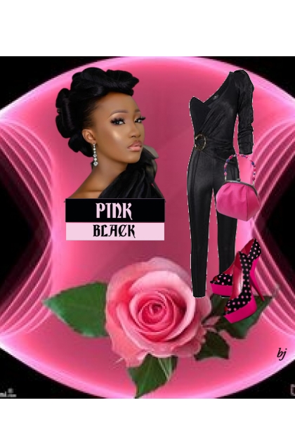 Pink and Black with Black Jumpsuit- combinação de moda