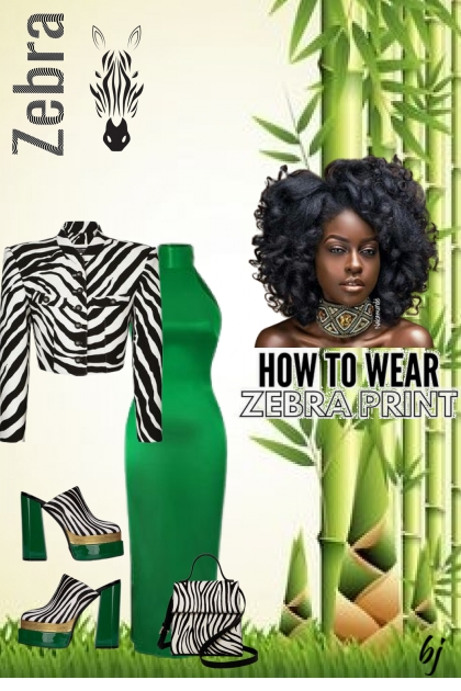 Zebra Print and Green Chunky Heel- Modna kombinacija
