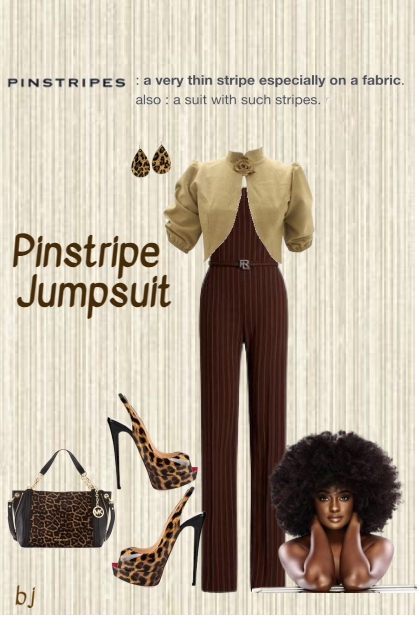 Brown Pinstripe Jumpsuit- combinação de moda