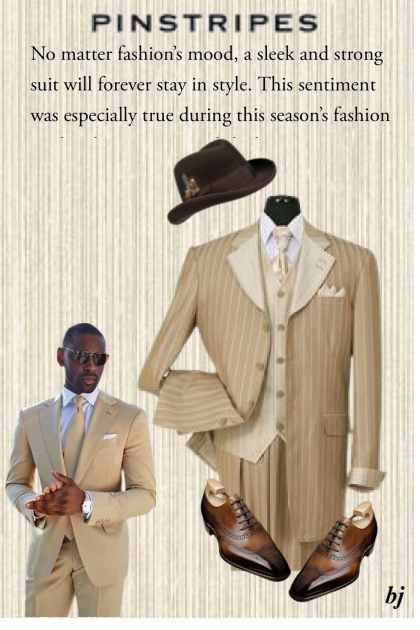 Men's Tan Pinstripe Suit- Modna kombinacija
