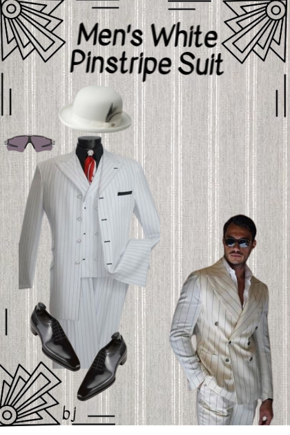 Men's White Pinstripe Suit- Modna kombinacija