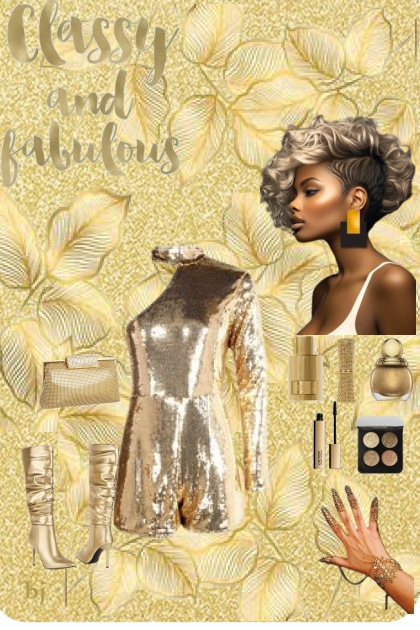 Classy and Fabulous in a Gold Romper- Combinaciónde moda