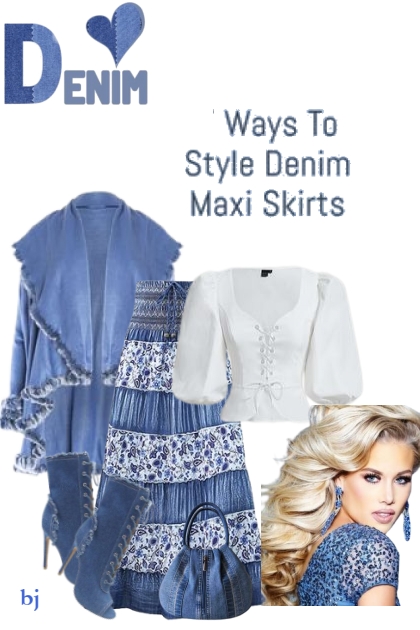 Ways to Style Denim Maxi Skirts- Modna kombinacija