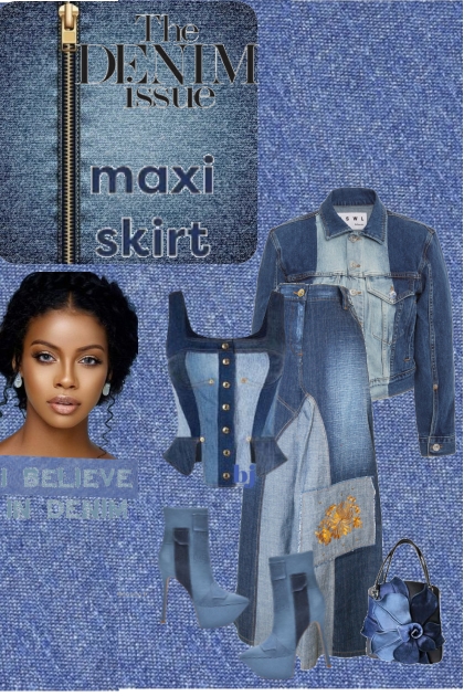 The Denim Maxi Skirt- combinação de moda