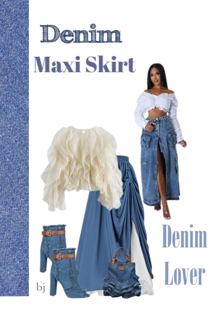 Denim Maxi Skirt- combinação de moda