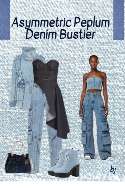 Asymmetric Peplum Denim Bustier- Combinazione di moda