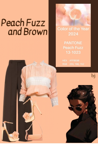 Color Challenge--Peach Fuzz and Brown 2- Modna kombinacija