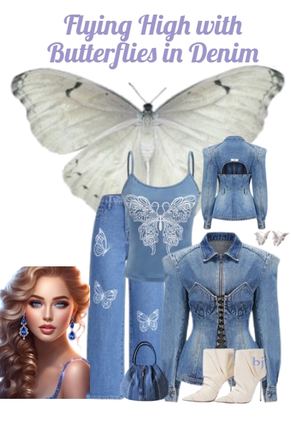 Flying High with Butterflies in Denim- combinação de moda