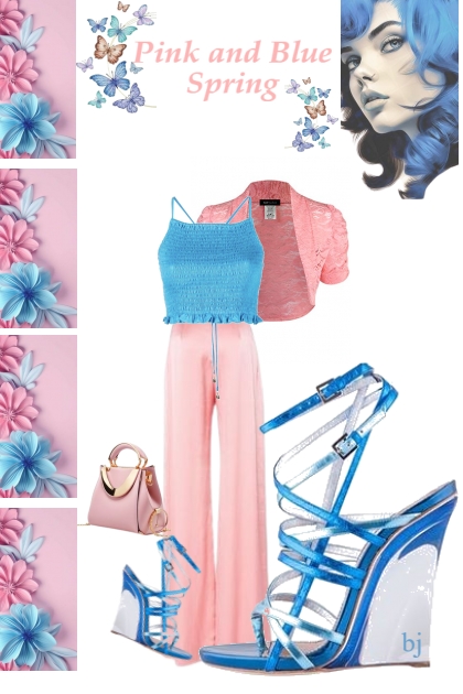Pink and Blue Spring- Combinaciónde moda