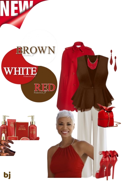Brown, White, Red- combinação de moda