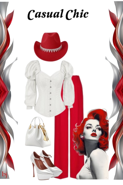 Red and White Casual Chic- Fashion set