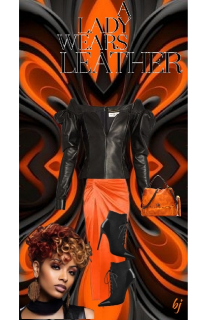 Black and Orange Leather Outfit- Modekombination