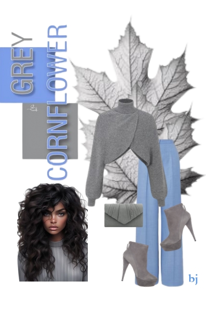 Cozy into Fall in Grey and Cornflower- Modna kombinacija