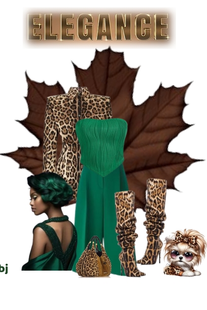 ELEGANCE--Green with Animal Print- combinação de moda