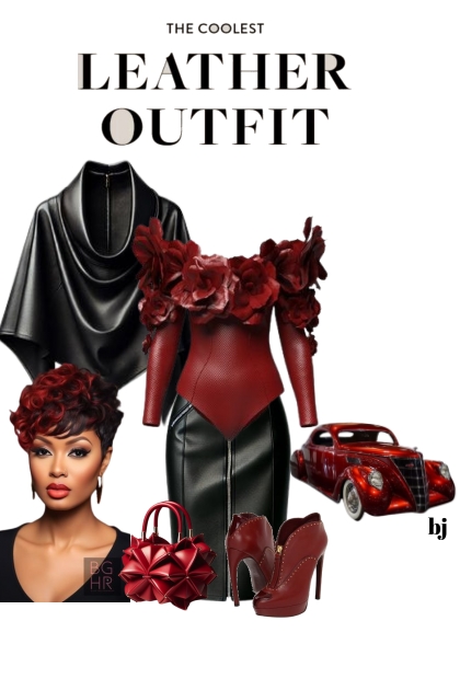 Burgundy and Black Leather Outfit