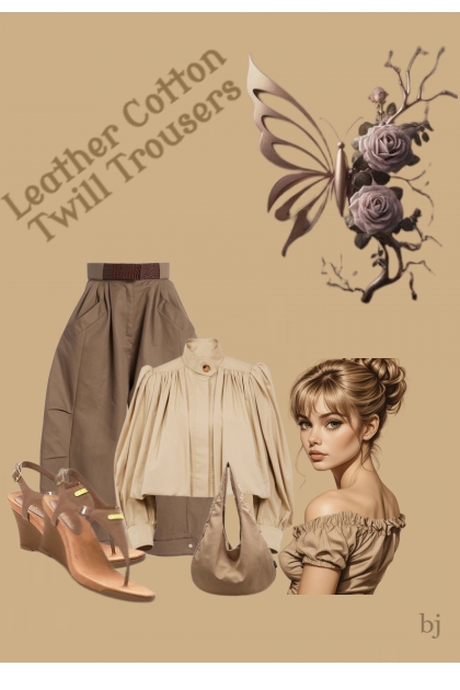 Leather Cotton Twill Trousers