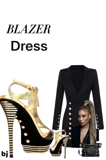 Black Blazer Dress with Gold Buttons