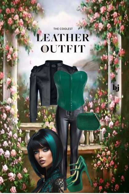 Green and Black Leather Outfit