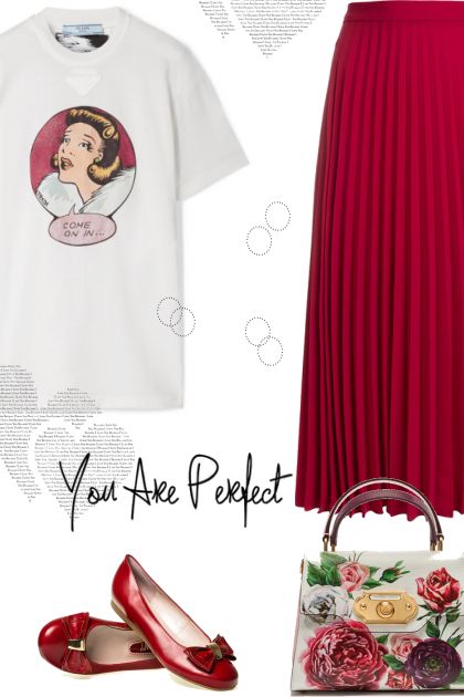 Red Pleated Skirt- Modekombination