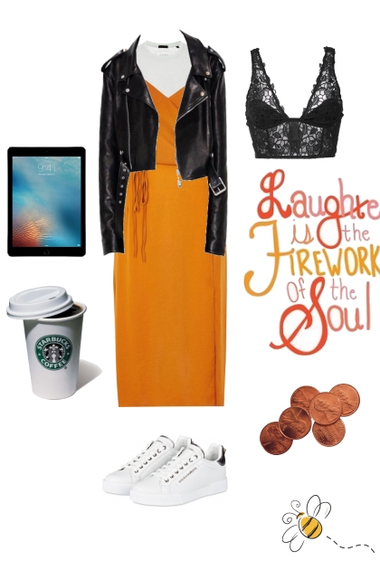 Orange dress- combinação de moda