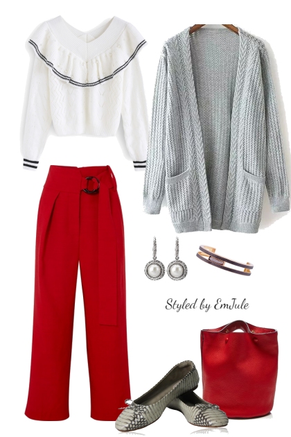 Red Pants and Grey Shoes- combinação de moda