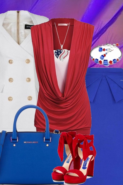 Red White and Blue!- combinação de moda