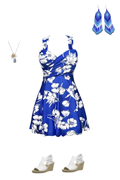 Blue flower dress- Modna kombinacija