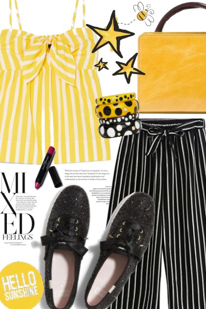 Yellow and Black Stripe Outfit- Combinaciónde moda