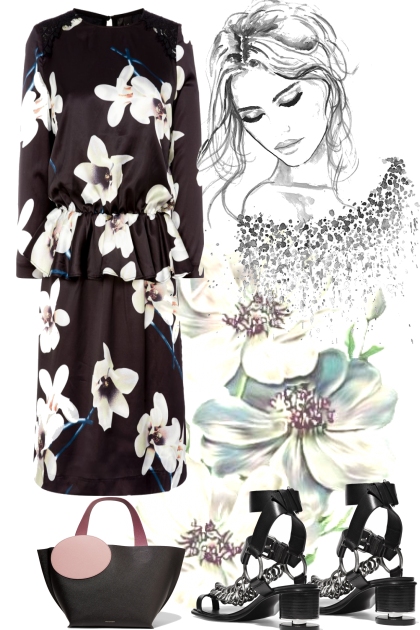 Black with white flowers- Combinazione di moda