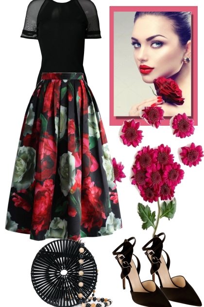 Red Flower Girl- Combinazione di moda