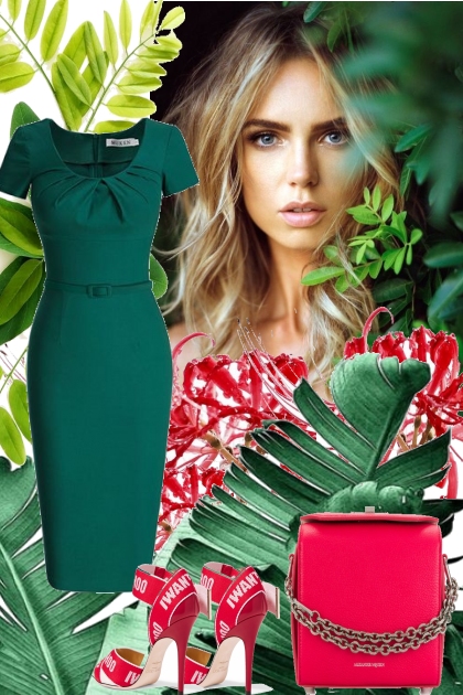 Green leaves, red flowers- Fashion set
