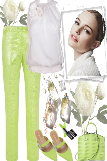 White Roses and green leaves- Combinaciónde moda