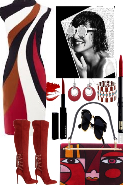 Block the colors and red boots- Fashion set