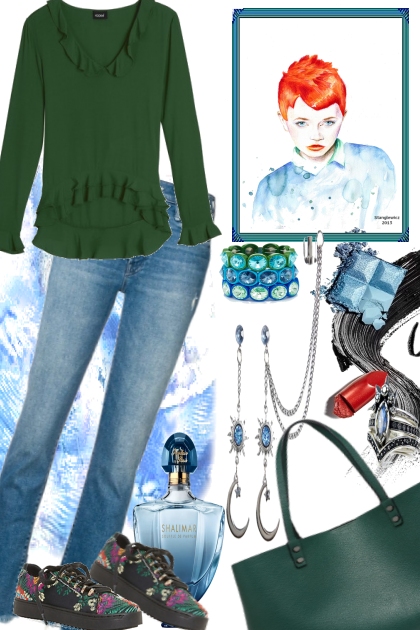 Fall in in the Blues wiht Green- Combinaciónde moda