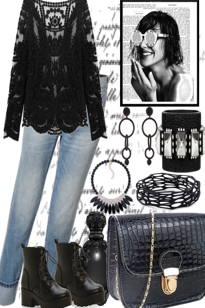 Black Lace for Jeans- Fashion set