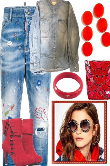 Freaky jeans style, bit red- Modna kombinacija