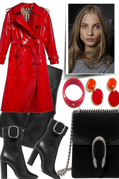 RED COAT FOR A RAINY DAY- Fashion set